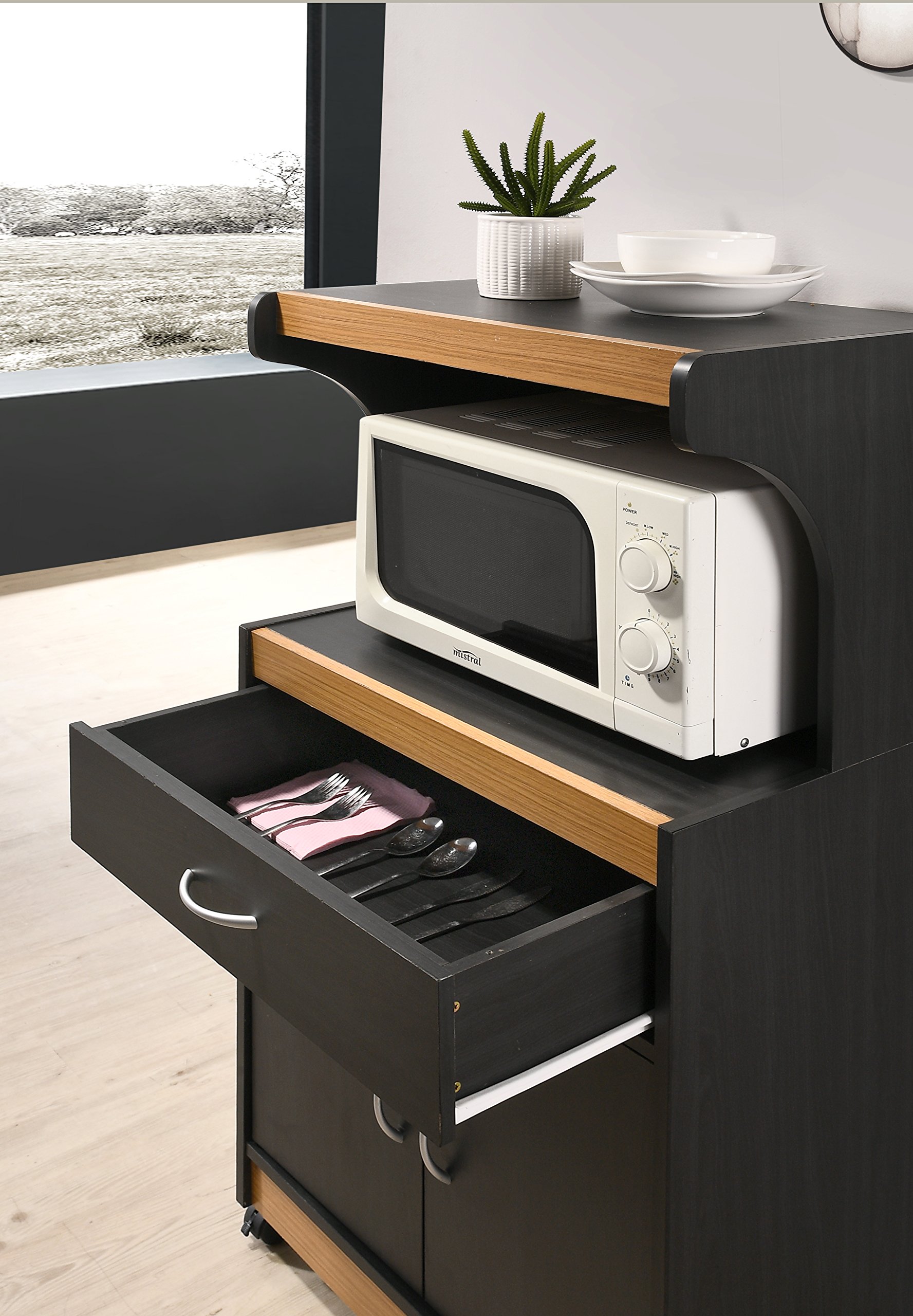 Amazon.com: Hodedah Microwave Kitchen Cart, Black-Beech : Home
